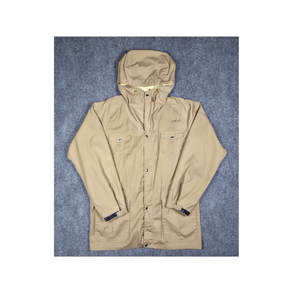 Vintage Twin Peaks Mountain Parka Jacket Mens Medium Tan Made in USA Hooded